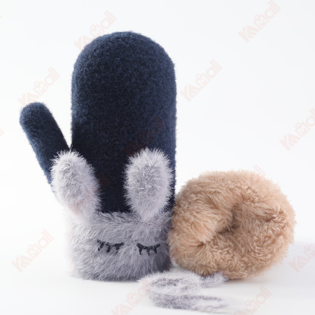 kids navy blue embroidery gloves